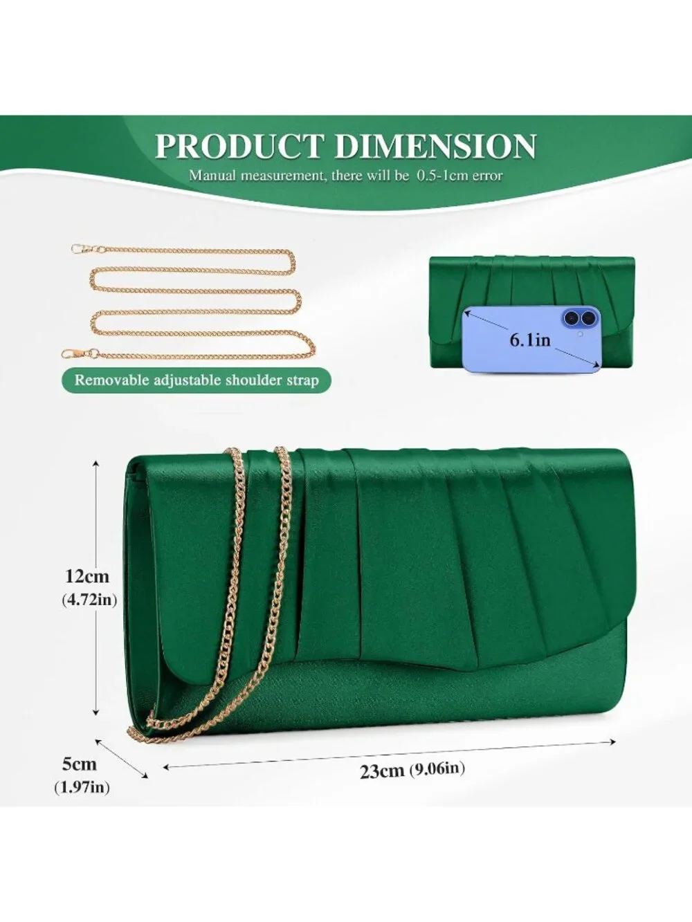👜 Women's Green Formal Elegant Evening Bag Magnetic Satin Formal Clutch Purses